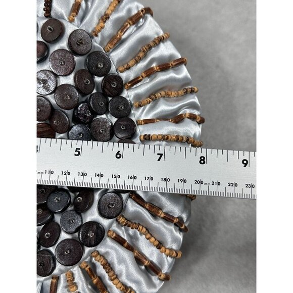 Handcrafted Statement Silver Satin Purse with Buttons & Beads Embellishments - Picture 10 of 16